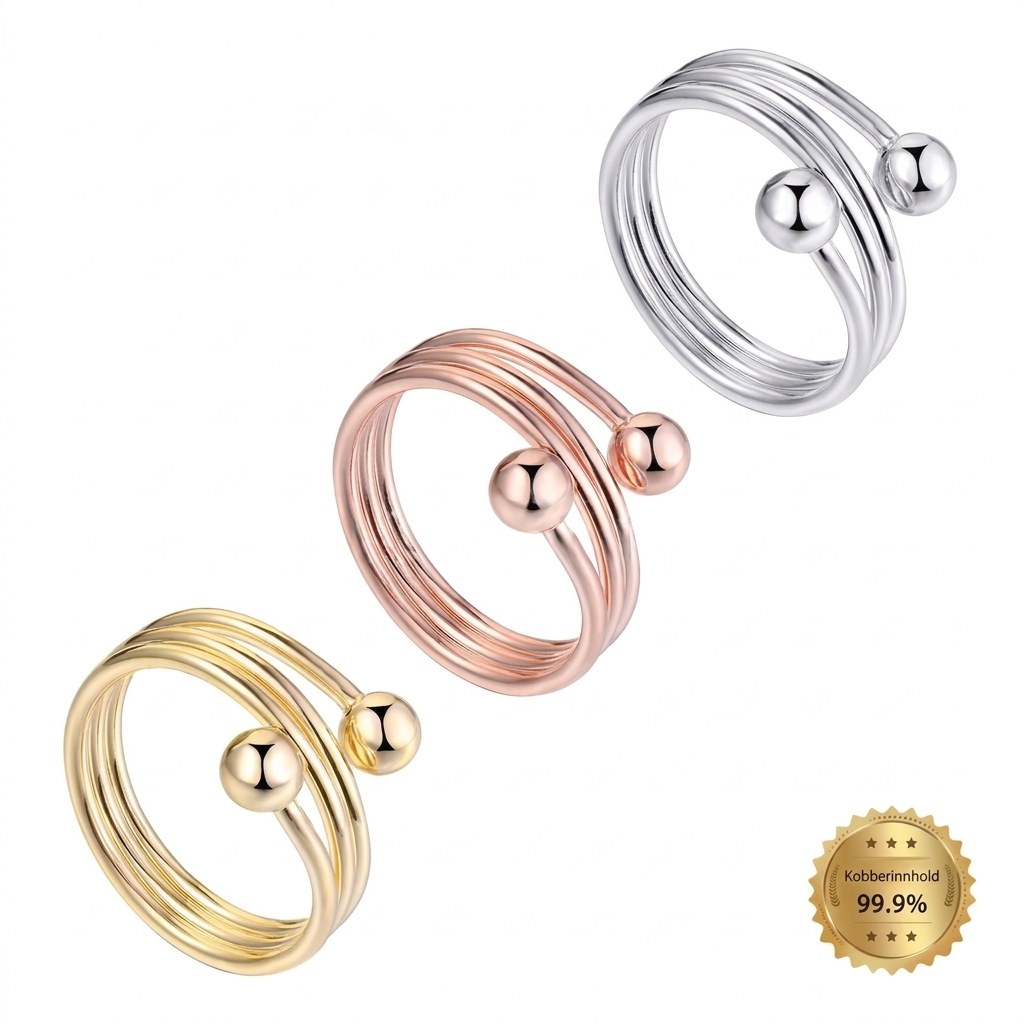 Elegant justerbar sfærisk ring for kvinner i skinnende metall. Perfekt hverdagssmykke.