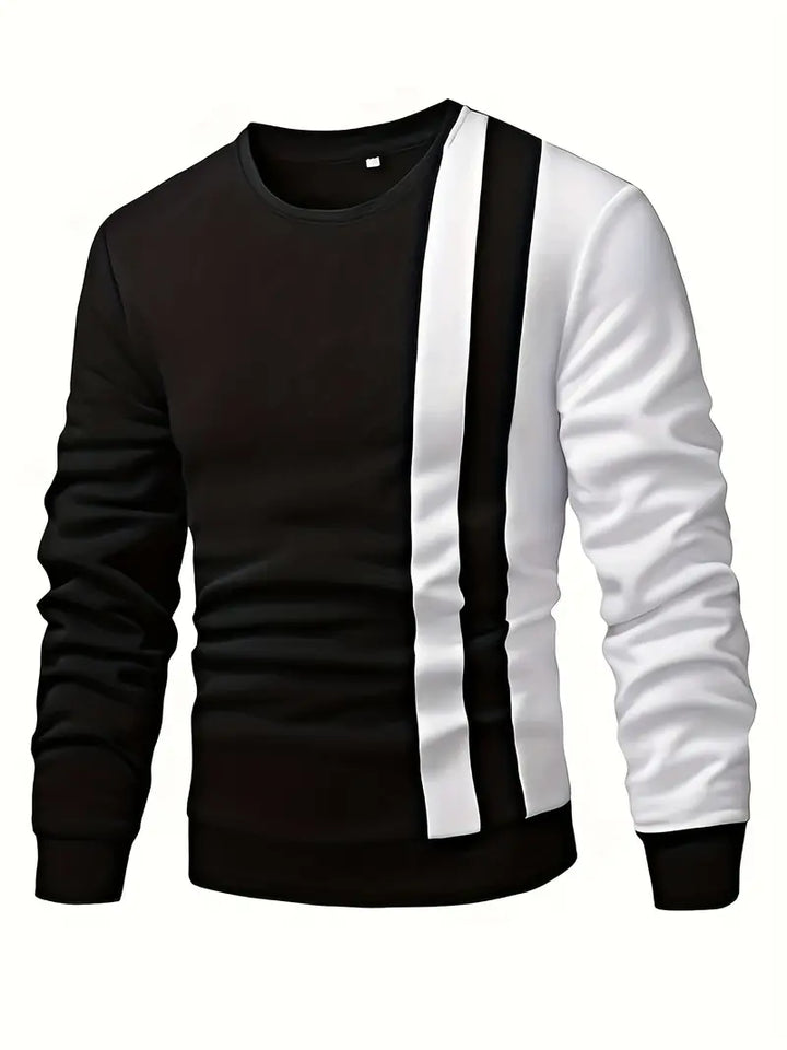 Stilfull herregenser med fargeblokkdesign og rund hals. Perfekt for casual hverdag eller vår/høst.