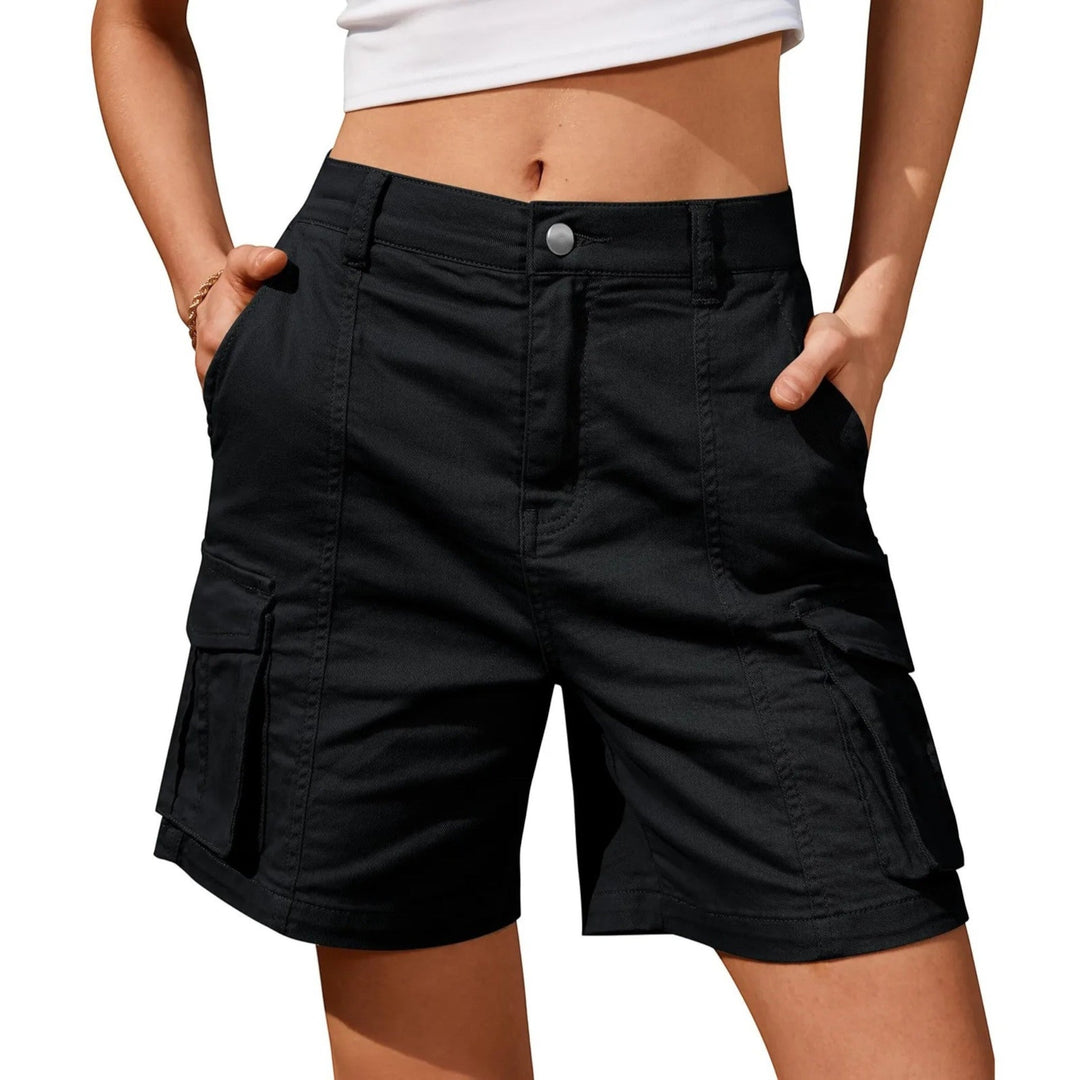 MVB26 dame cargo shorts, høy midje, avslappet fritidsstil, vintage-inspirert for damer.