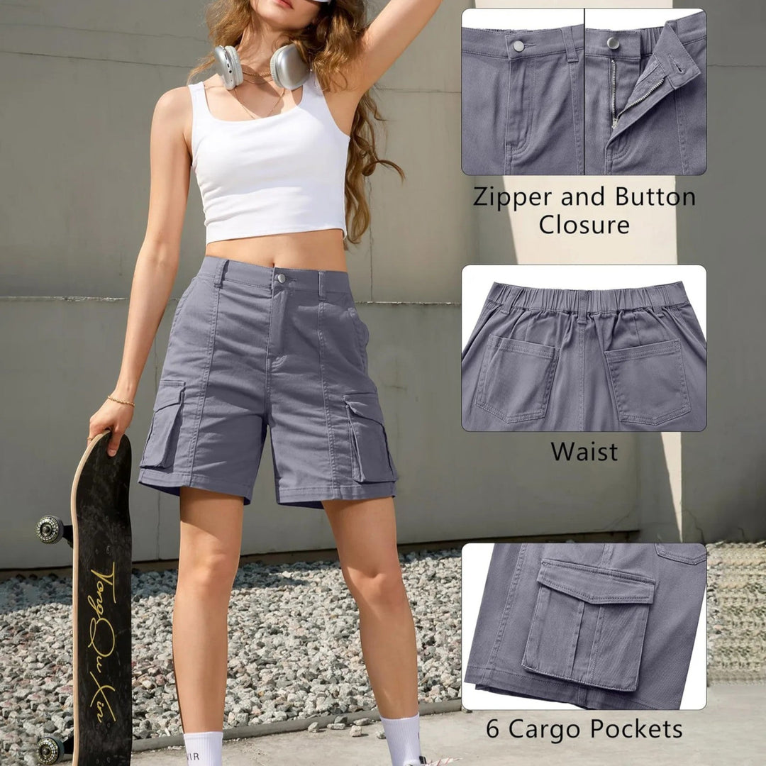 Allsidige dame shorts, høy midje, avslappet passform, perfekt for streetwear og sommerlige antrekk.