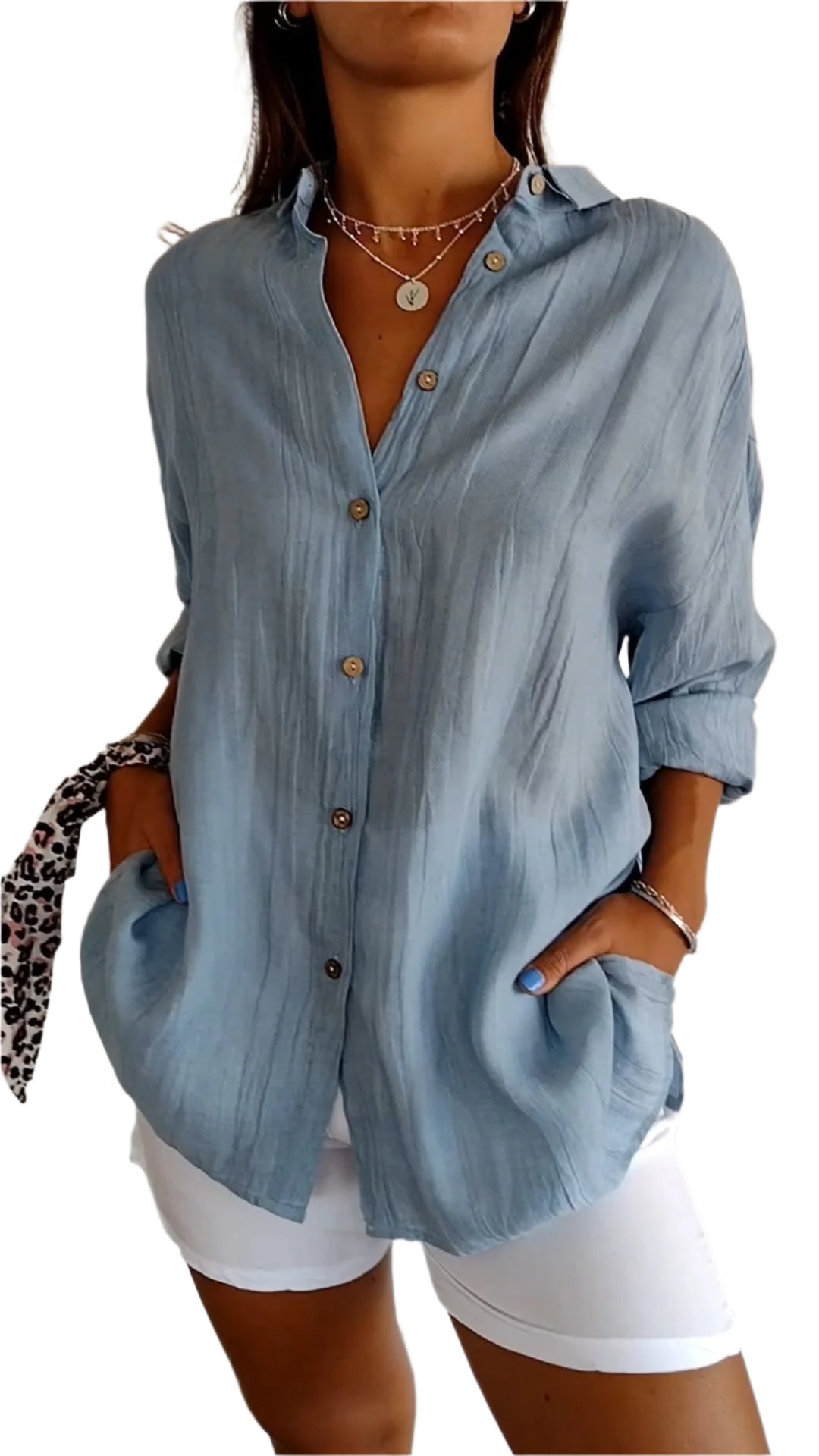 Elegant damebluse med klassisk krage, perfekt for kontoret og formelle anledninger. Komfortabel passform.