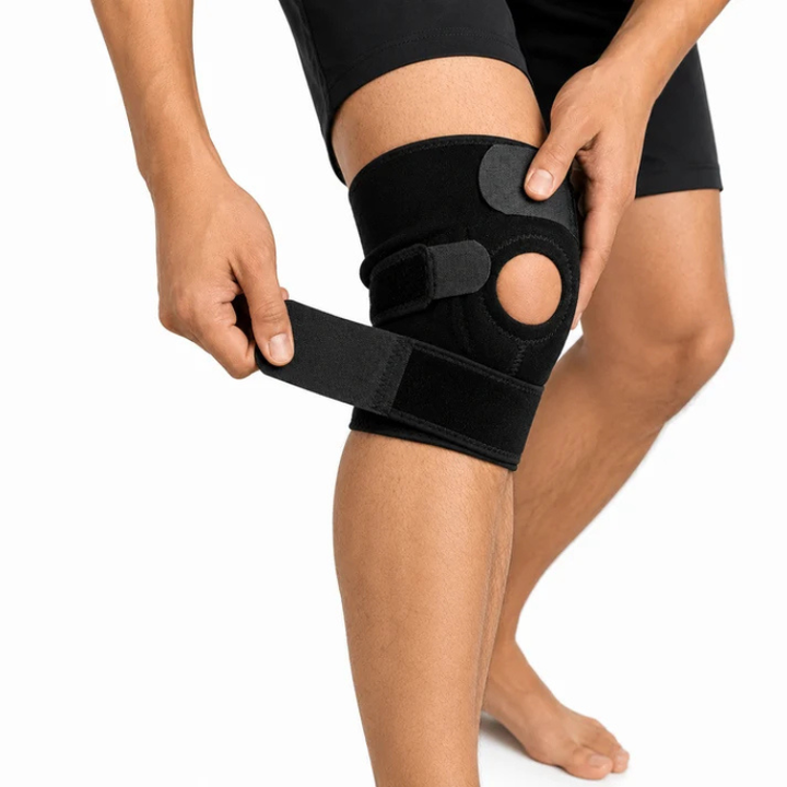 Ergonomisk justerbar knebeskytter som gir optimal støtte og komfort ved sport og fysisk aktivitet.