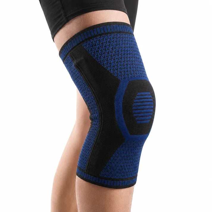 Knestøtte med fjærer gir smertelindring og fleksibel støtte til kneledd. Ideell for sport, trening og rehabilitering.