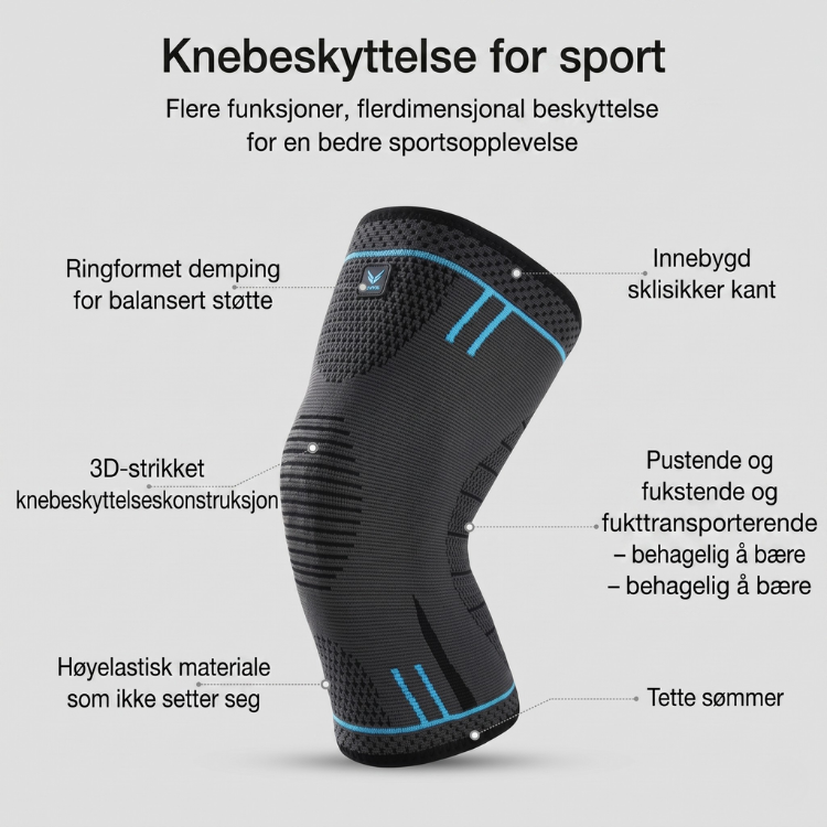 Person løper med sort unisex knebeskyttelse. Gir stabil og komfortabel støtte til knær under løping og trening.