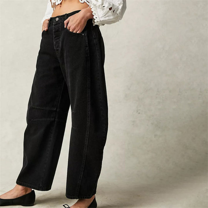Cropped barrel leg jeans for kvinne, mid-rise, trendy og allsidig for enhver anledning.