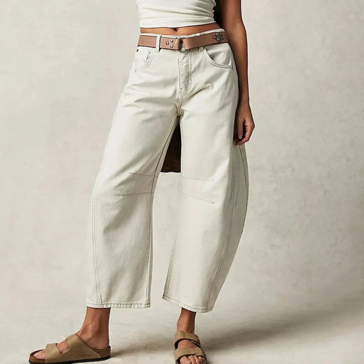 Trendy cropped barrel leg jeans, kvinne, mid-rise, perfekt for en avslappet look.