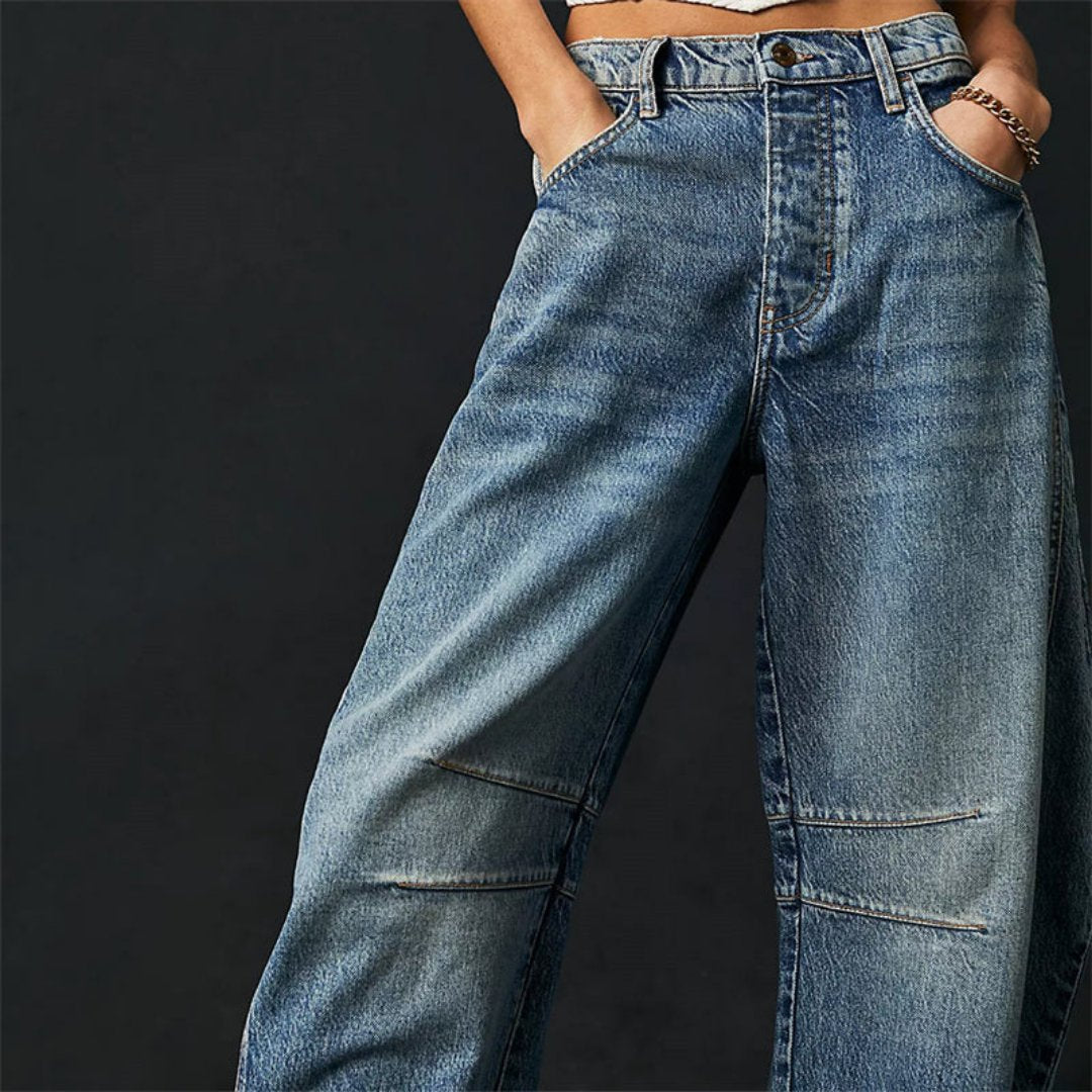 Kvinne jeans, cropped barrel leg, mid-rise, allsidig og trendy kvinneklær.