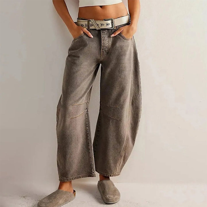 Cropped barrel leg jeans for kvinne, mid-rise, trendy fritidsbukse i denim.