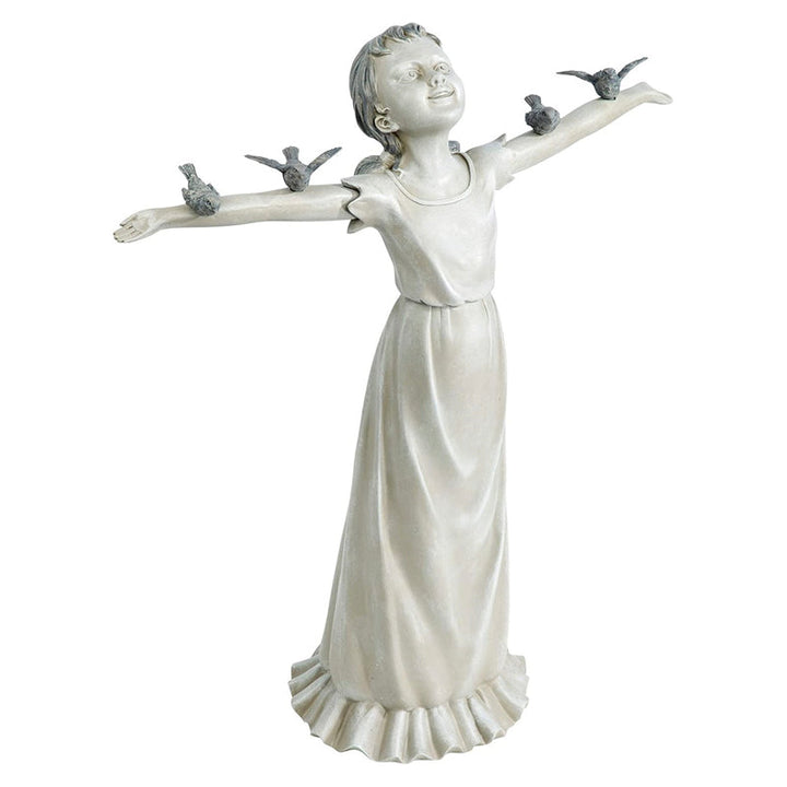 Elegant jentestatue, en robust hagestatue som fungerer som vakker hagepynt hele året.