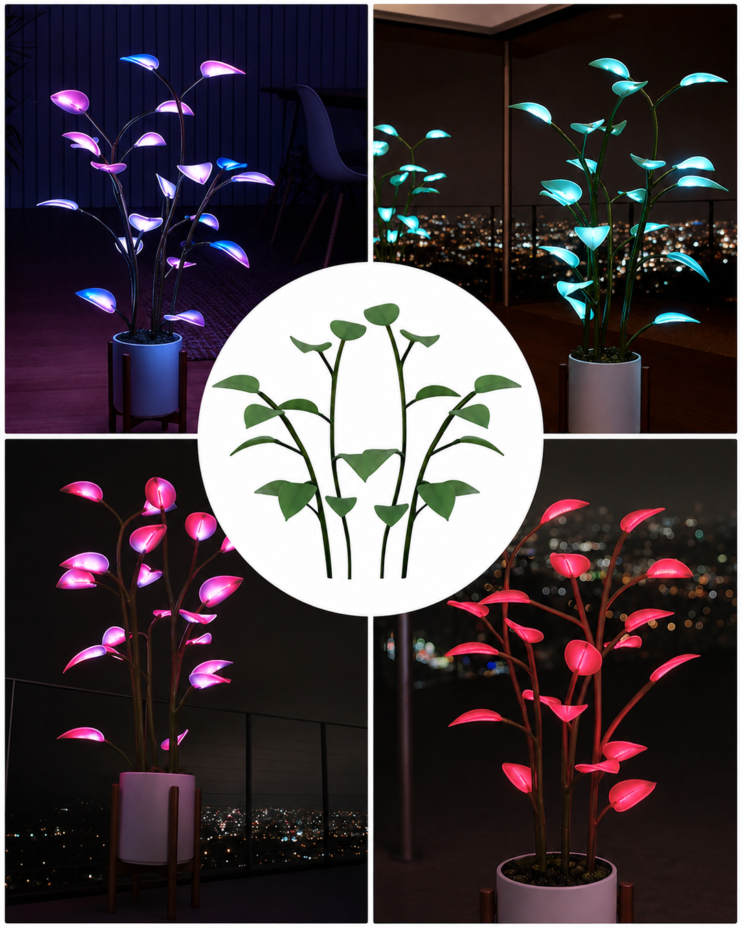 Stilren LED-bordlampe i planteform. Fargevekslende lys for elegant interiør og funksjonell belysning.