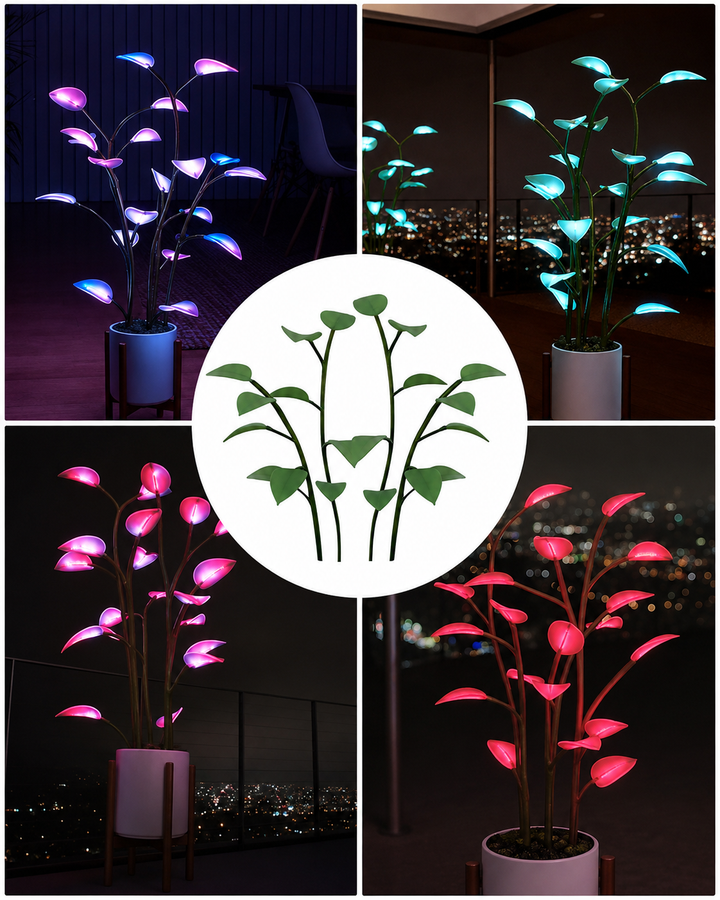 Stilren LED-bordlampe i planteform. Fargevekslende lys for elegant interiør og funksjonell belysning.