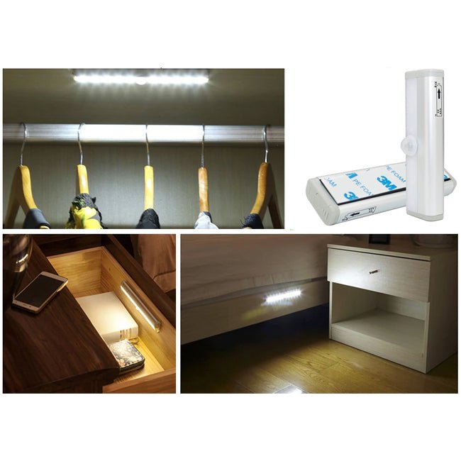 Moderne trådløst LED-lys med bevegelsessensor. Ideell for automatisk belysning i skap og mørke områder. Enkel installasjon.
