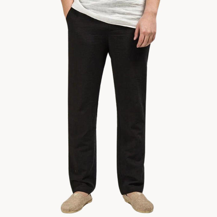 Rette linbukser for menn, elastisk midje. Perfekte casual bukser for komfortabel hverdag og sommer.