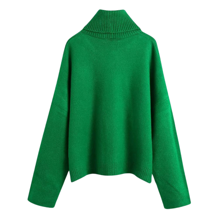 Elegant, tidløs kvinnegenser med høy hals. Strikket design for stil og komfort i høstmote.