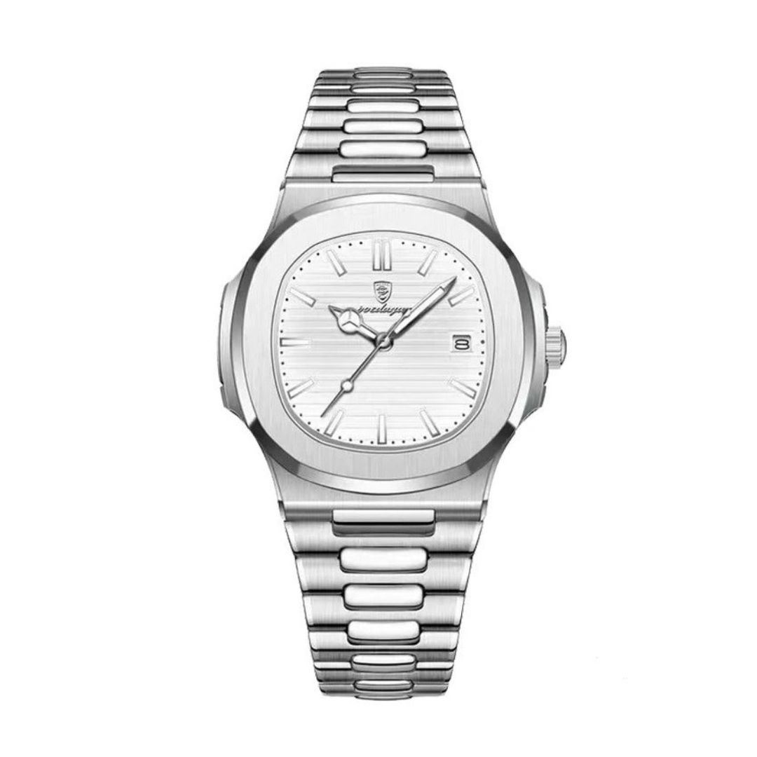 Luksuriøs herreklokke i rustfritt stål med elegant design. Perfekt armbåndsur for menn.