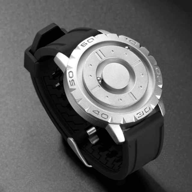 Herreklokke med magnetisk kule-system, taktil armbåndsur for menn, innovativ og funksjonell.