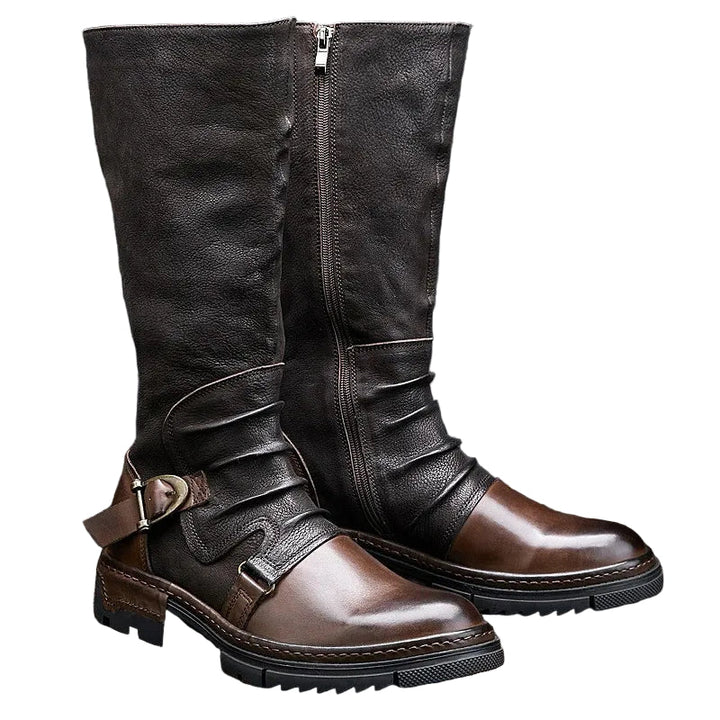 Elegante brune høye herrestøvler for formelle anledninger og hverdag. Komfortable vinter- og høststøvler for menn.