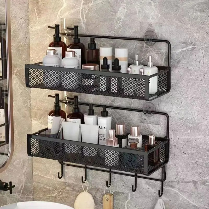 Allsidig vegghengt oppbevaring for badet. Organiser sjampo, balsam og dusjsåper effektivt og stilrent.