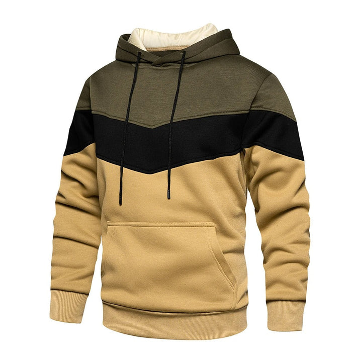 Fargerik menns patchwork hettegenser for en uformell og trendy look. Perfekt fritidsgensere.