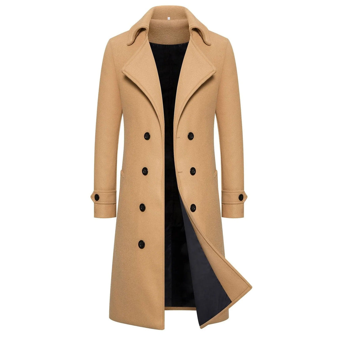 Elegant trenchcoat for menn, slim fit design i klassisk svart. Mote yttertøy med stil.