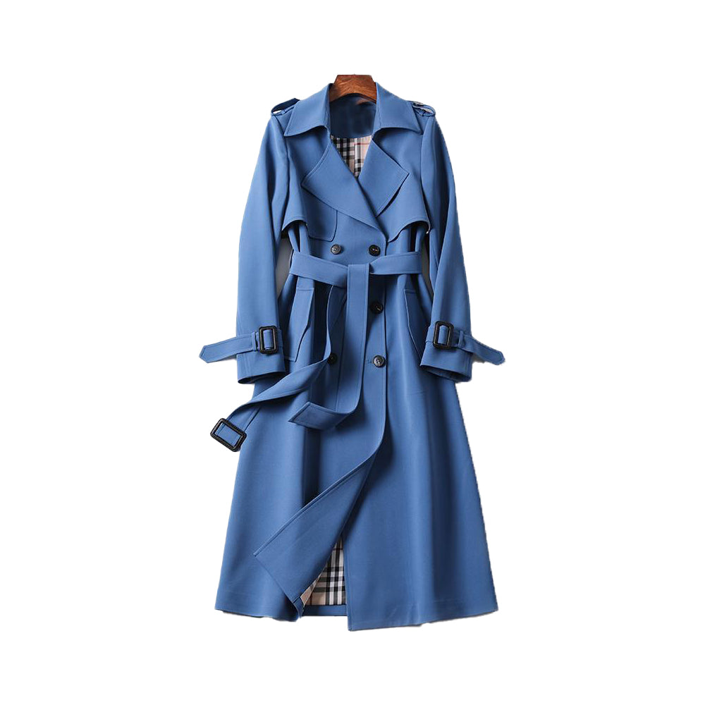 Stilren dame trenchcoat med belte og dobbel rad, et elegant ytterplagg for den motebevisste.