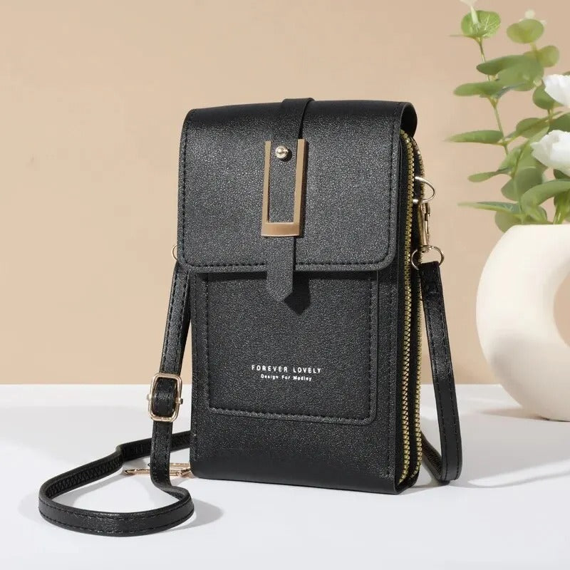Allsidig telefonveske for damer: Berøringsskjerm, lommebok og crossbody-funksjon i ett.