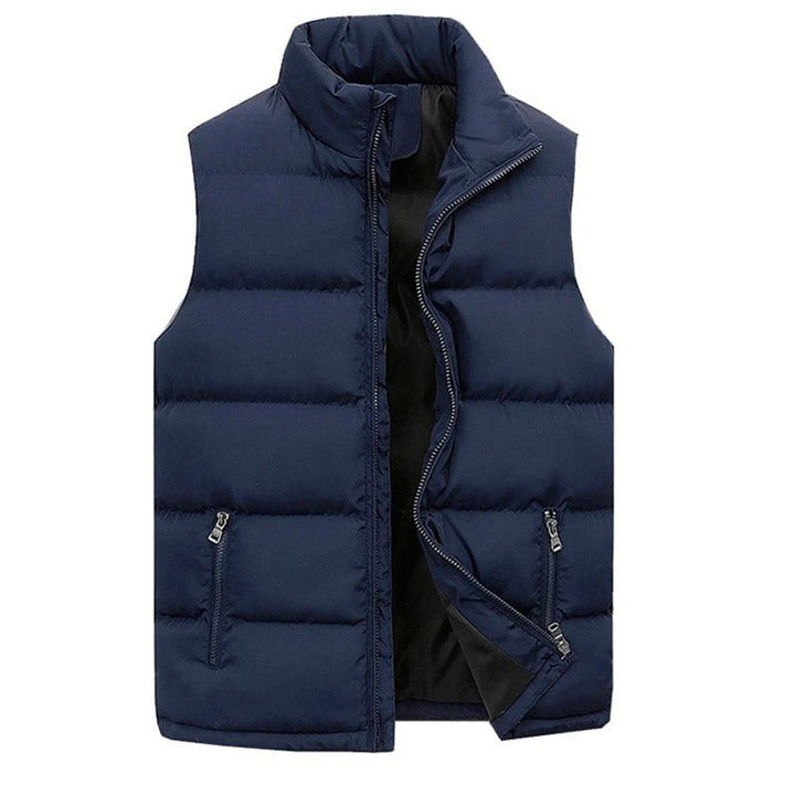 Menns varm polstret pufferjakke vest, ideell for vinter og lag-på-lag bekledning.
