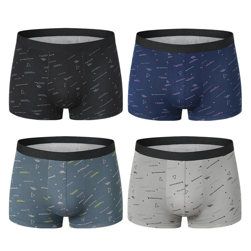 Trykte menns boksershorts i en 4-pakke, designet for optimal komfort og avslapning.