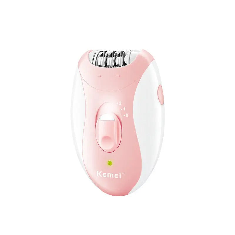 Oppladbar epilator for kvinner i hvitt og rosa, sikrer langvarig glatt hud på kropp og ansikt.