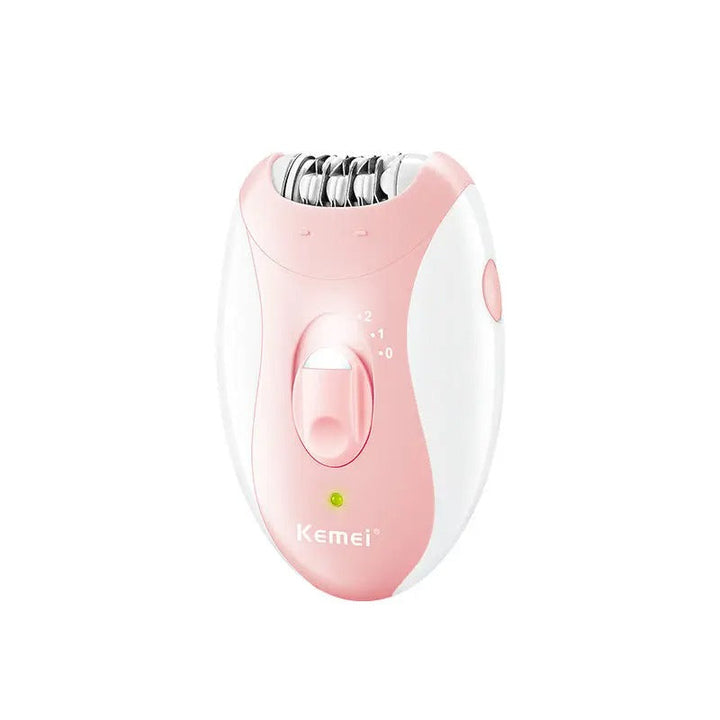 Oppladbar epilator for kvinner i hvitt og rosa, sikrer langvarig glatt hud på kropp og ansikt.