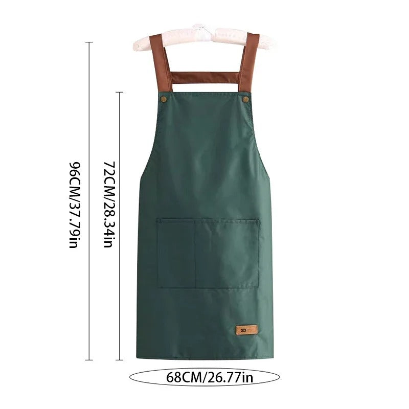 Nærbilde av det flekksikre og vanntette lerretstoffet på dette robuste unisex kjøkkenforkleet.