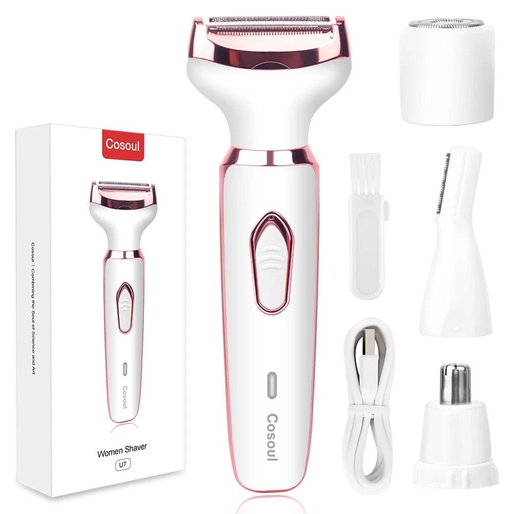 Moderne oppladbar 4-i-1 elektrisk barbermaskin for kvinner, optimal for personlig pleie.