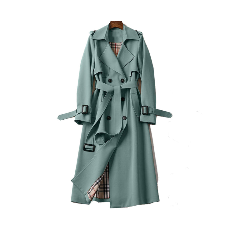 Allsidig dame trenchcoat med dobbel rad og belte, et klassisk yttertøy som passer til vår og høst.