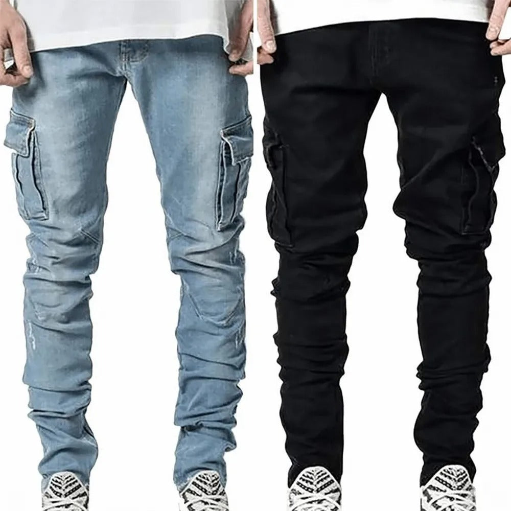 Komfortable elastiske herrejeans med flere lommer, slim fit og holdbart stoff. Mote for menn.