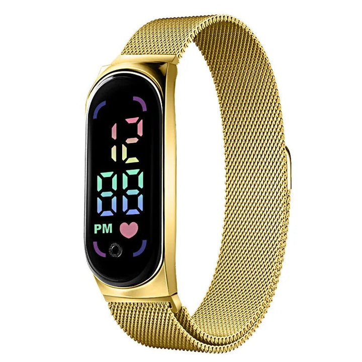 Kvinner LED-klokke med justerbar magnetrem, digitalt display, vanntett og komfortabelt armbåndsur.
