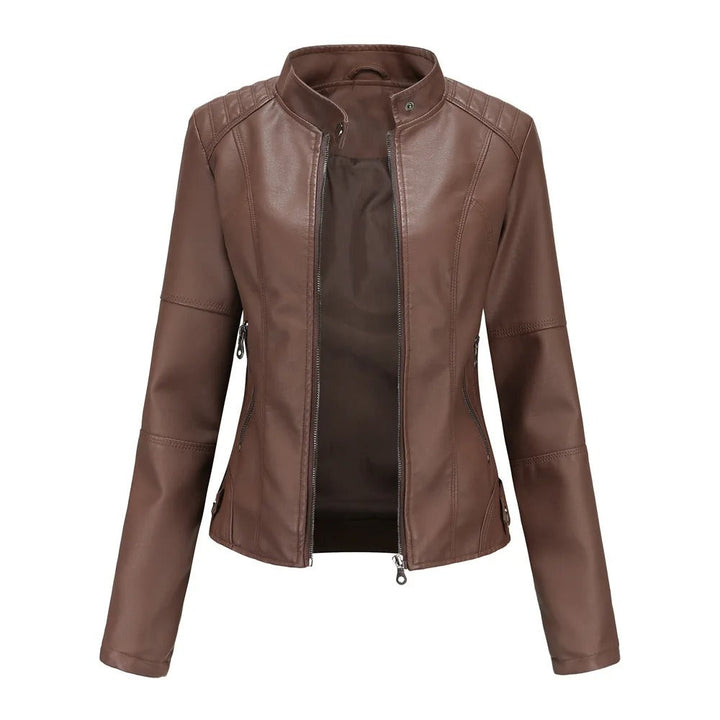 Trendy kvinner glidelåsjakke i bikerstil, allsidig yttertøy for casual og moderne antrekk.