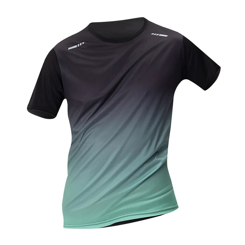 Menns kortermet sportst-skjorte i gradientfarge, designet for løping og aktiv fritid.