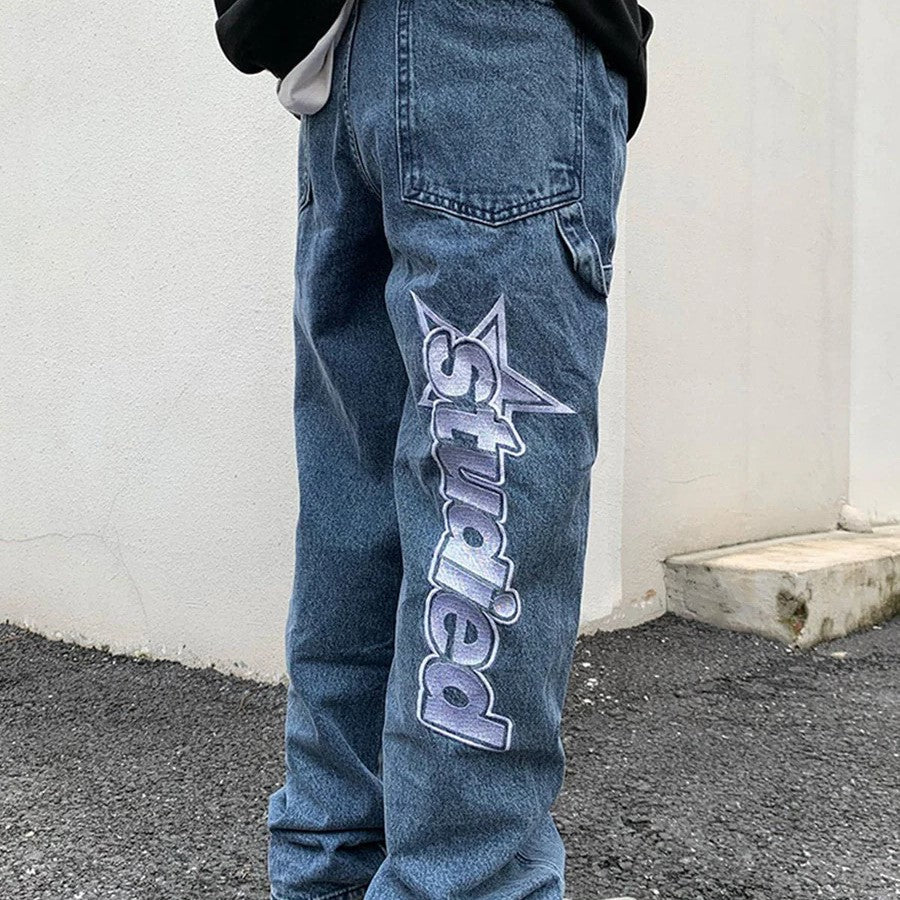 Baggy jeans i høy kvalitet med grafisk trykk, et must-have for streetwear garderoben.