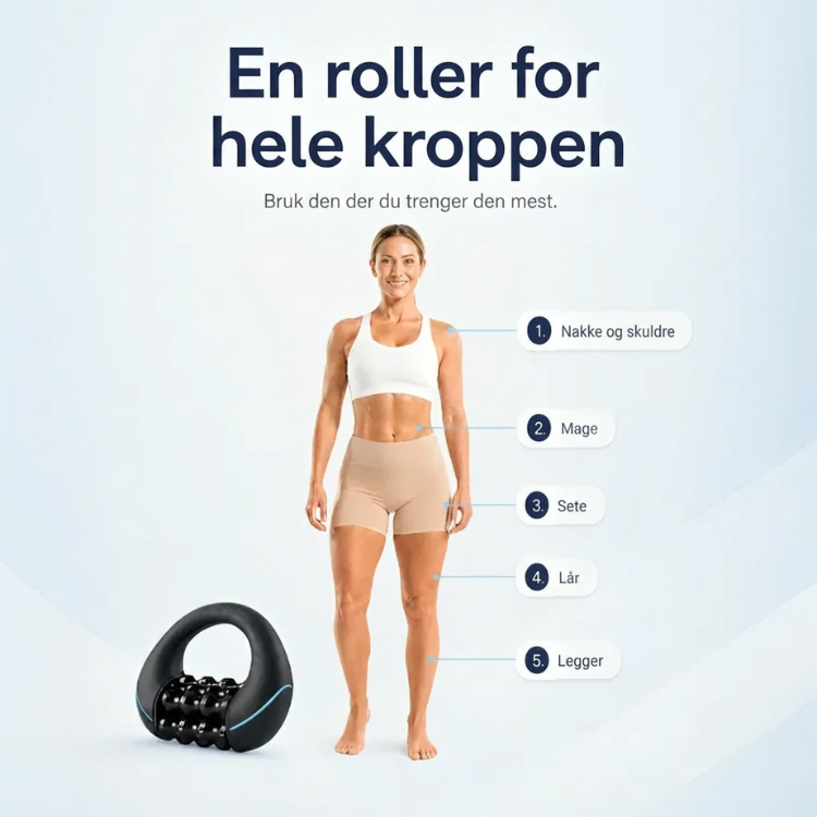 Kompakt elektrisk massasjerulle for hjemmebruk, tilbyr dyp vibrasjonsmassasje mot cellulitter og for glatt hud.
