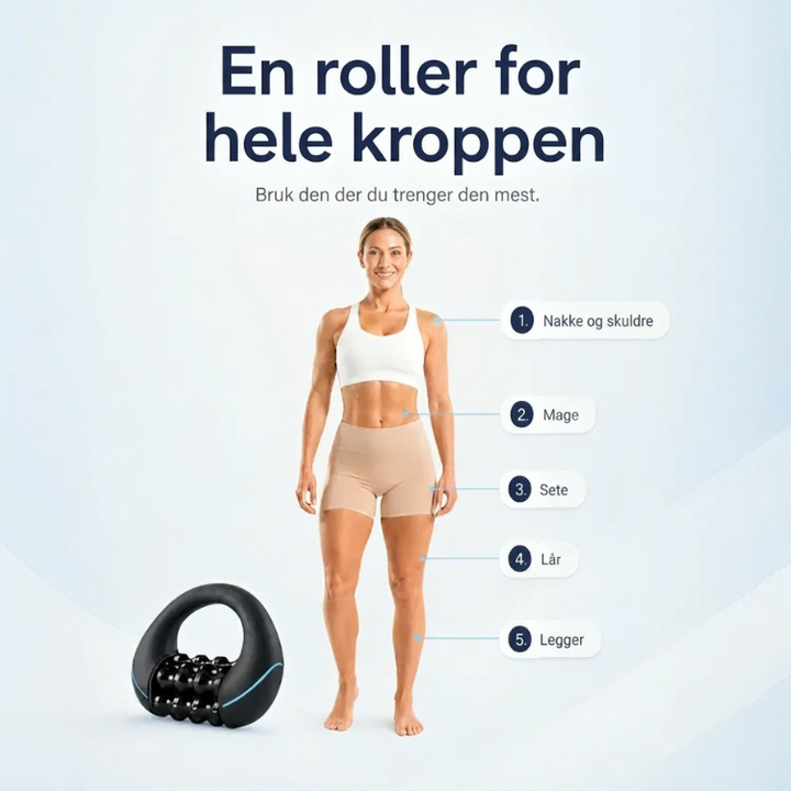Kompakt elektrisk massasjerulle for hjemmebruk, tilbyr dyp vibrasjonsmassasje mot cellulitter og for glatt hud.