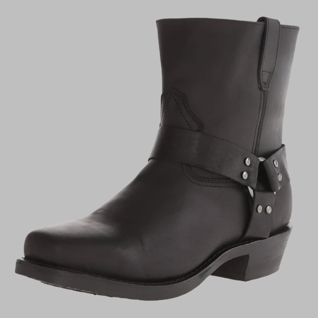 Svarte vintage lær westernstøvler for menn. Robuste cowboy fritidsstøvler til fritid.