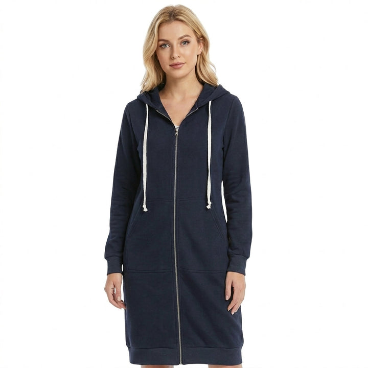 Dame knelang hettegenser med glidelås, perfekt for komfortabel hverdag og trendy stil.