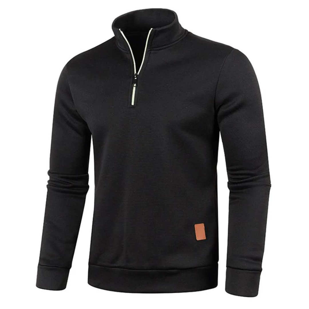 Detaljert herrepullover med praktisk halv glidelås. En elegant langermet genser for menn, stil og mote.