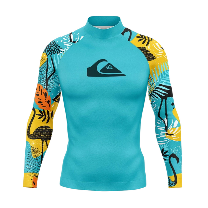 Menns UV-beskyttende langermet surfedress/rashguard. Perfekt for vannsport, solbeskyttelse og strandbruk.