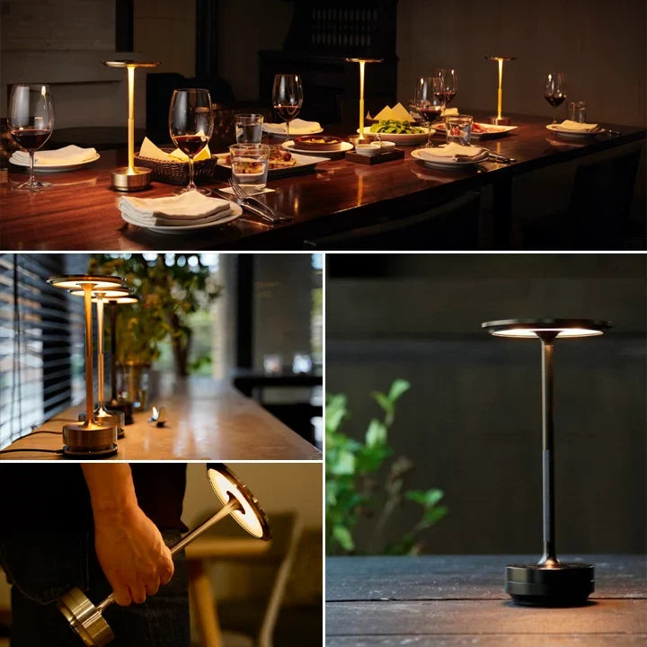 Vanntett berøringslampe, trådløs og oppladbar. Ideell som stemningslys ute eller elegant bordlampe inne.