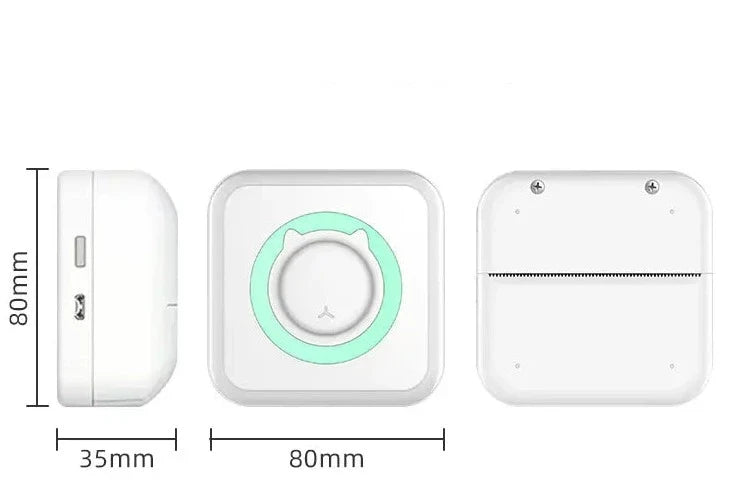 Hvit termisk lommeskriver. Bærbar gadget for rask utskrift av notater og etiketter fra smarttelefon.