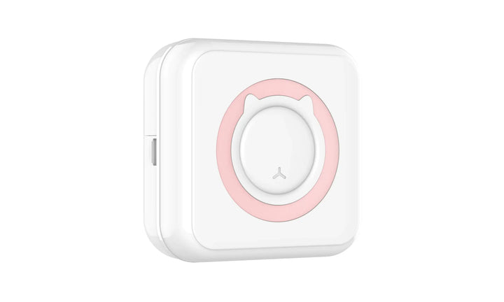 Kompakt lommeskriver i hvit farge, perfekt for utskrift av etiketter og notater fra mobil via Bluetooth.