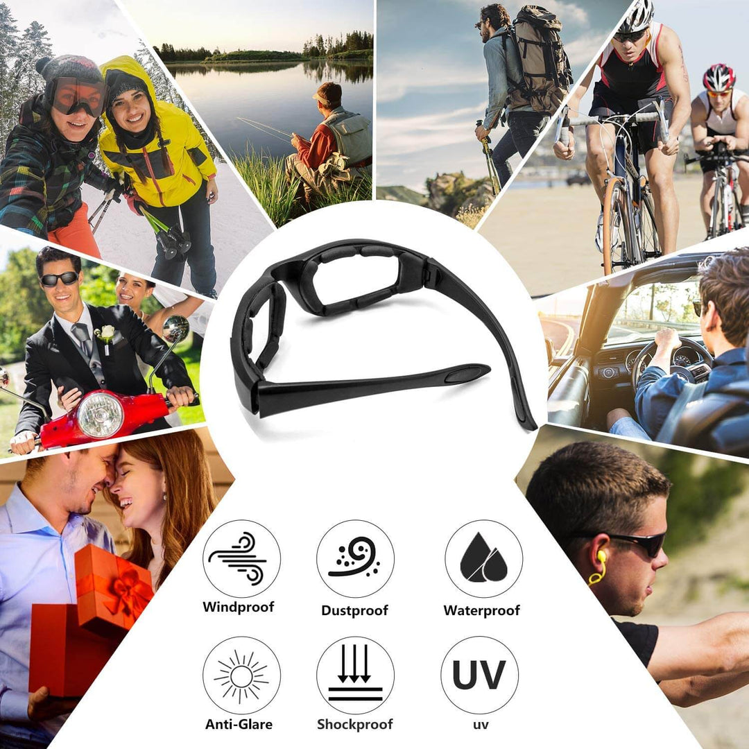 Unisex motorsykkelbriller i moderne design, gir UV-beskyttelse og klar sikt under alle lysforhold.