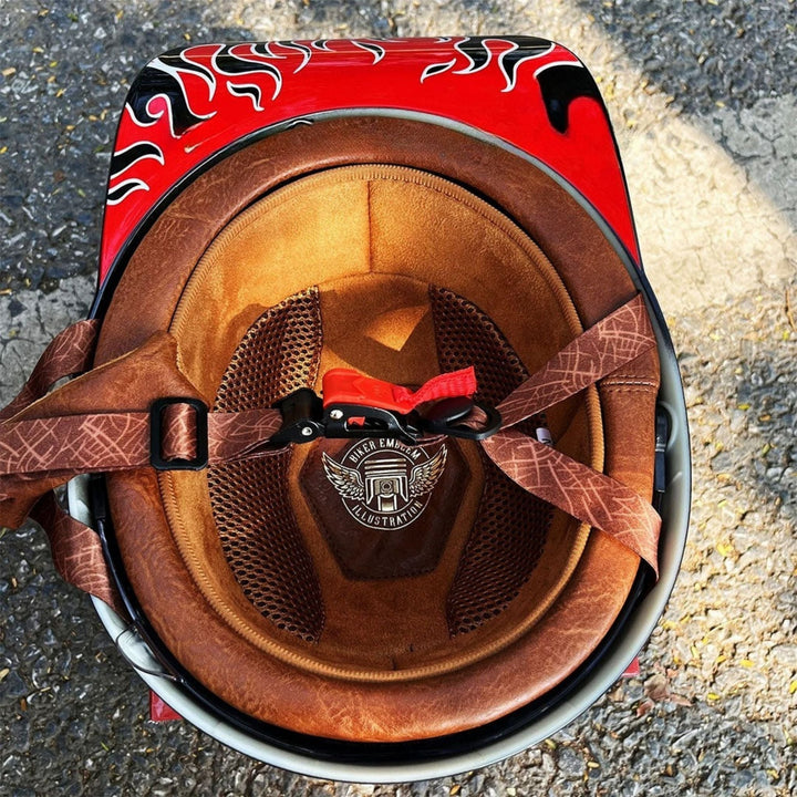 Unisex motorsykkelhjelm i baseballcaps-stil. ECE & DOT-godkjent retro åpen sommerhjelm. Perfekt mc kjøreutstyr.