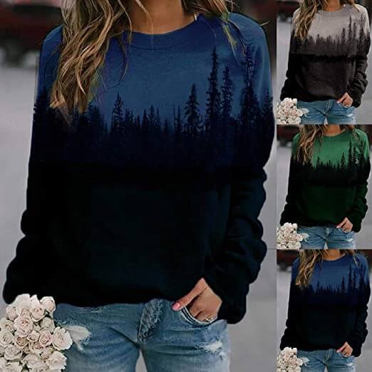 Stilfull og myk damegenser med Fjelltrykk. En komfortabel langermet pullover for avslappede øyeblikk.